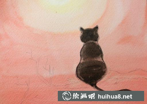 水彩畫黑貓