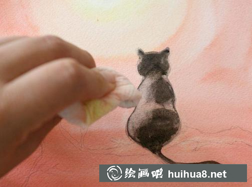 水彩畫黑貓