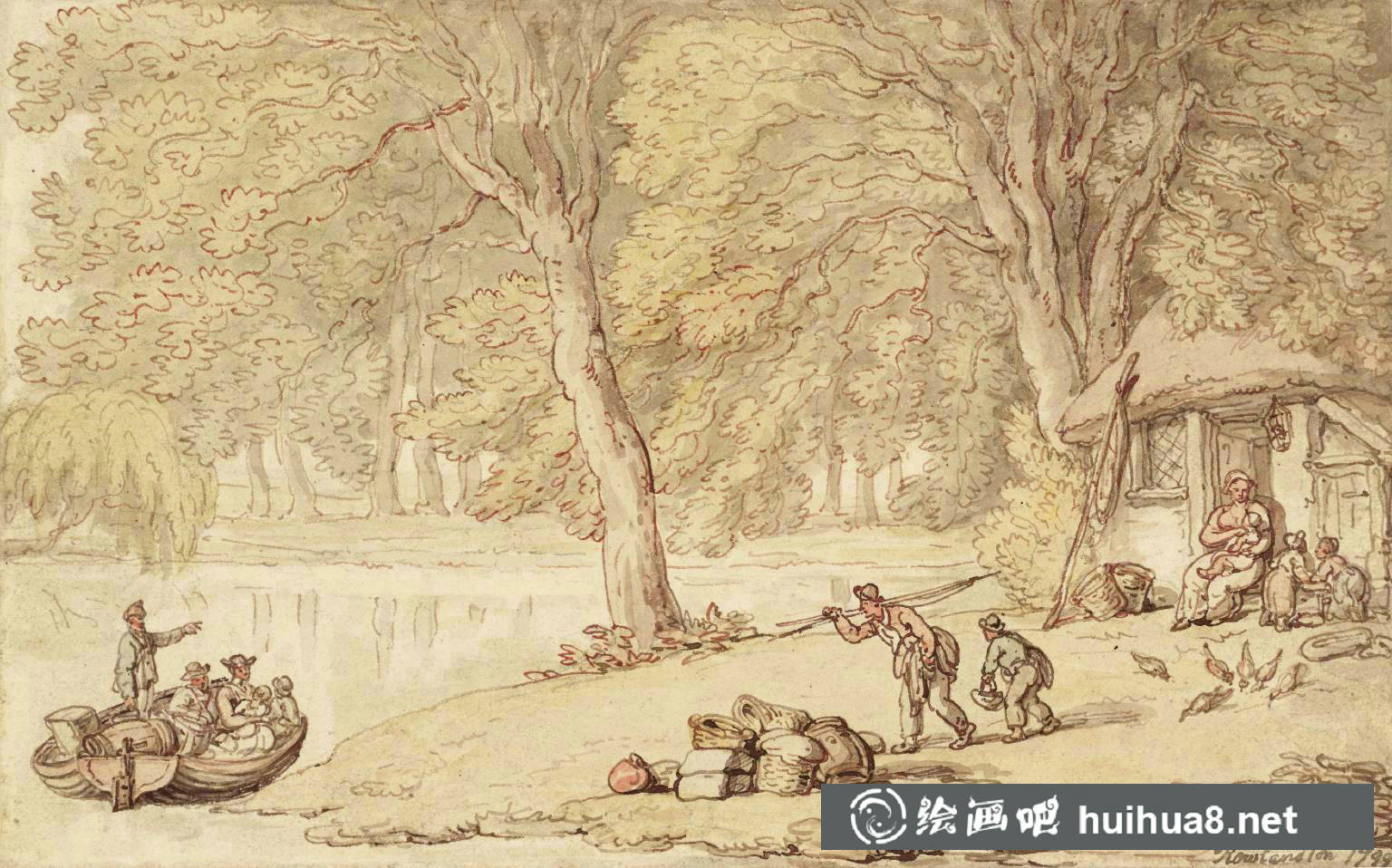 Landscape, with Lake 1799 by Thomas Rowlandson 1756-1827