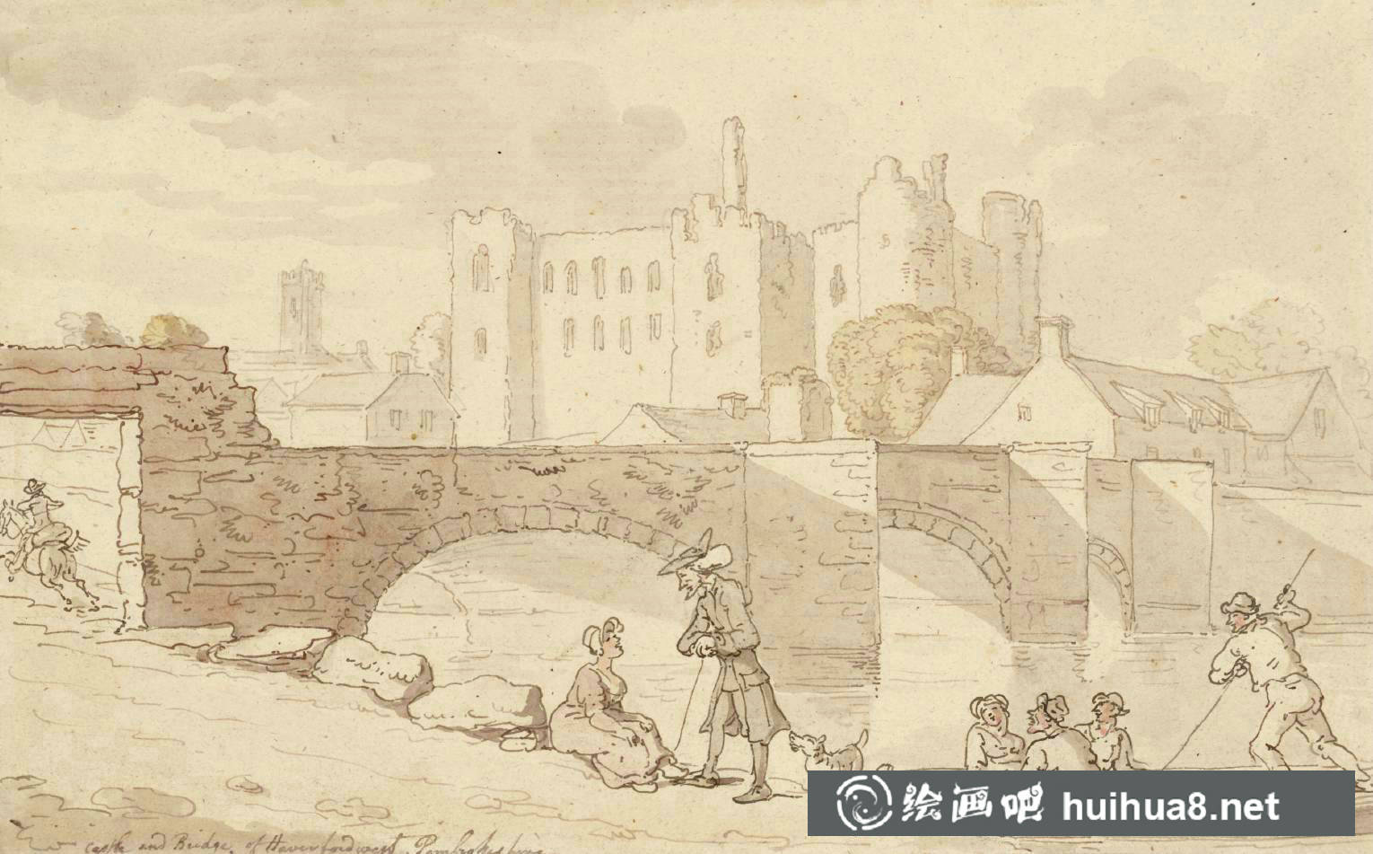 Castle and Bridge, Haverfordwest, Pembrokeshire null by Thomas Rowlandson 1756-1827