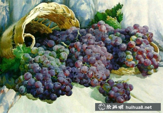 劉文甫靜物葡萄水彩繪畫(huà)作品