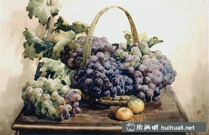 劉文甫靜物葡萄水彩繪畫(huà)作品