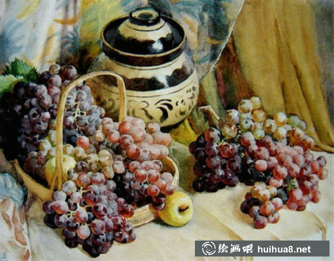 劉文甫靜物葡萄水彩繪畫(huà)作品