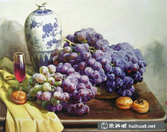 劉文甫靜物葡萄水彩繪畫(huà)作品