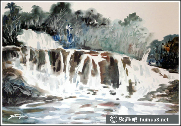 嚴(yán)德泰山水風(fēng)景畫水彩作品欣賞