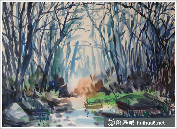 嚴(yán)德泰山水風(fēng)景畫水彩作品欣賞