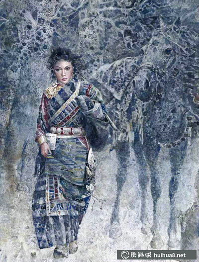 陳崇平民族風少女人物唯美水彩作品