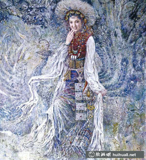 陳崇平民族風少女人物唯美水彩作品