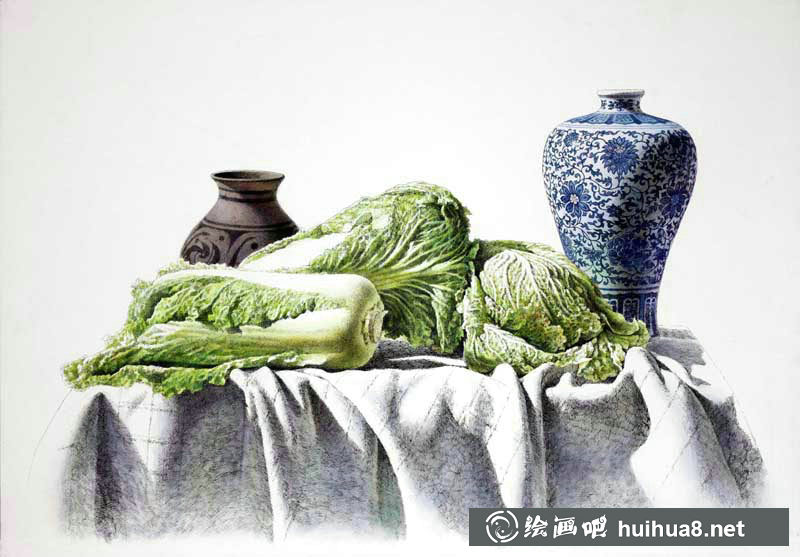 龐恩昌靜物果蔬鋼筆水彩畫(huà)作品