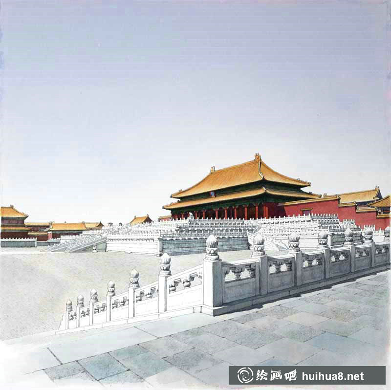 龐恩昌風景古建筑鋼筆水彩畫作品