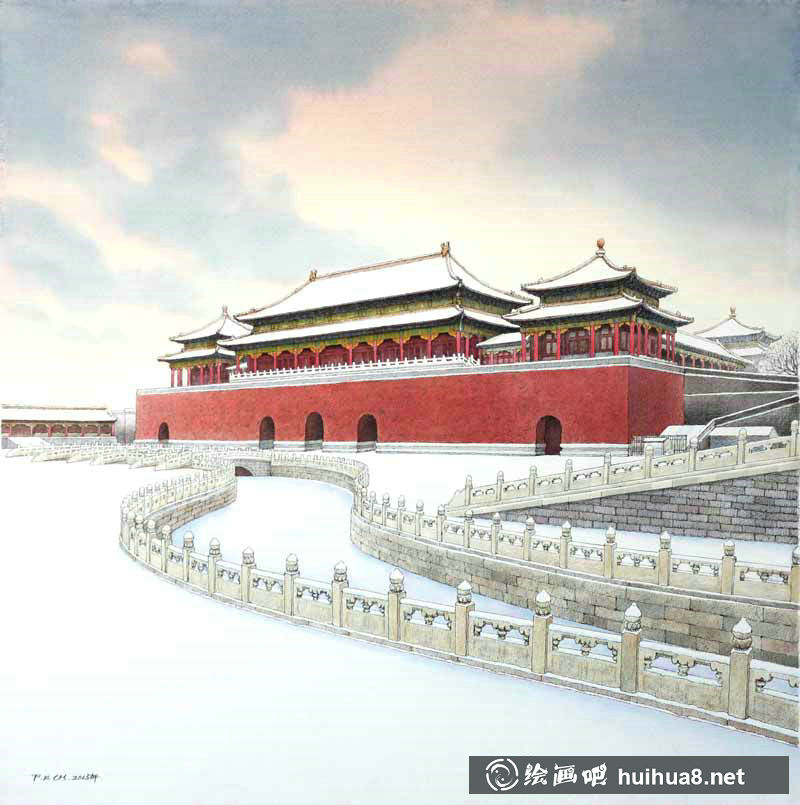 龐恩昌風景古建筑鋼筆水彩畫作品