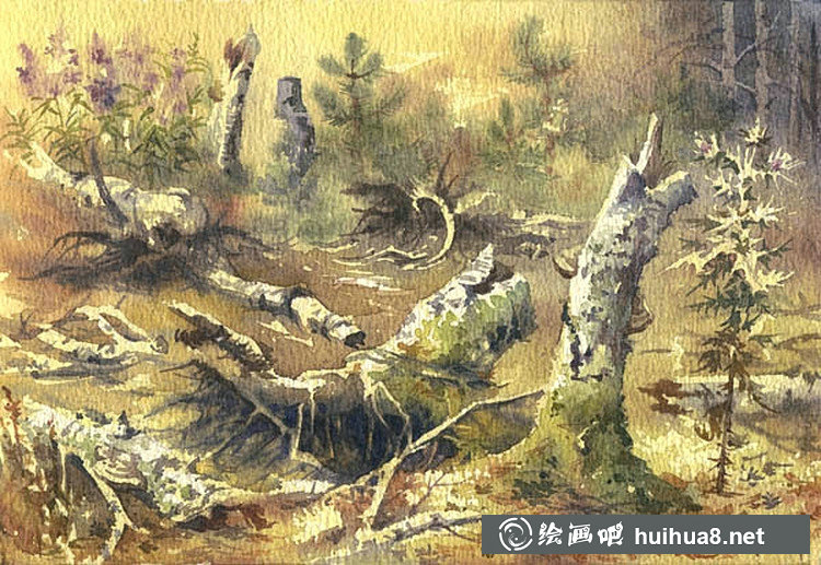 俄羅斯畫家Pugachev,Paul S雪景風景水彩畫