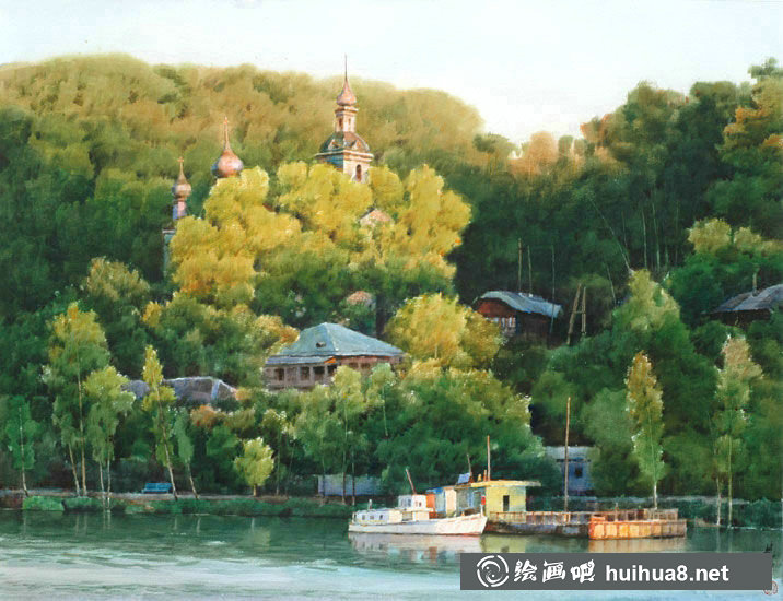 黃鐵山鄉(xiāng)村山水風景水彩畫作品