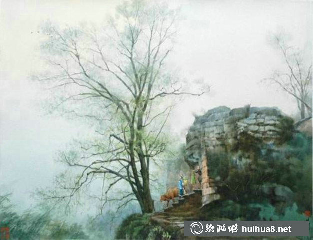 黃鐵山鄉(xiāng)村山水風景水彩畫作品