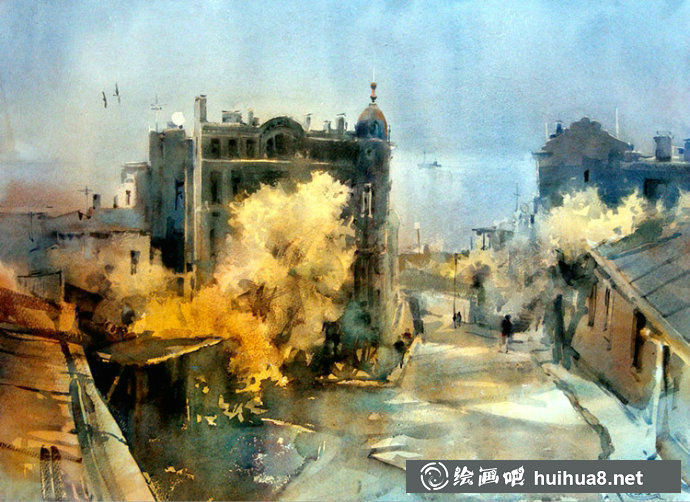 俄羅斯畫(huà)家Sergei Temerev都市景觀水彩畫(huà)