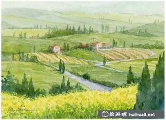 楢崎清春田園鄉(xiāng)村風景水彩畫