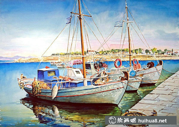 Pantelis Zografos水彩筆下的希臘愛琴海
