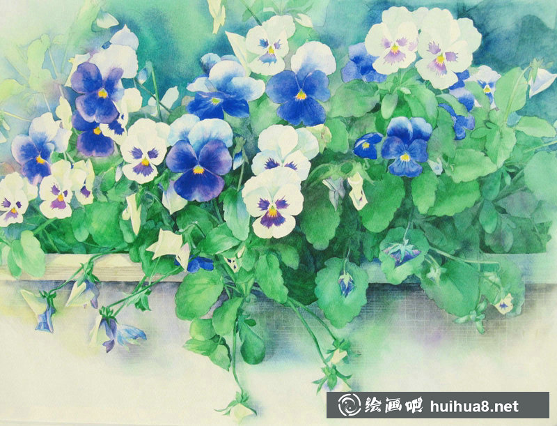 星野木綿的山間花草水彩畫