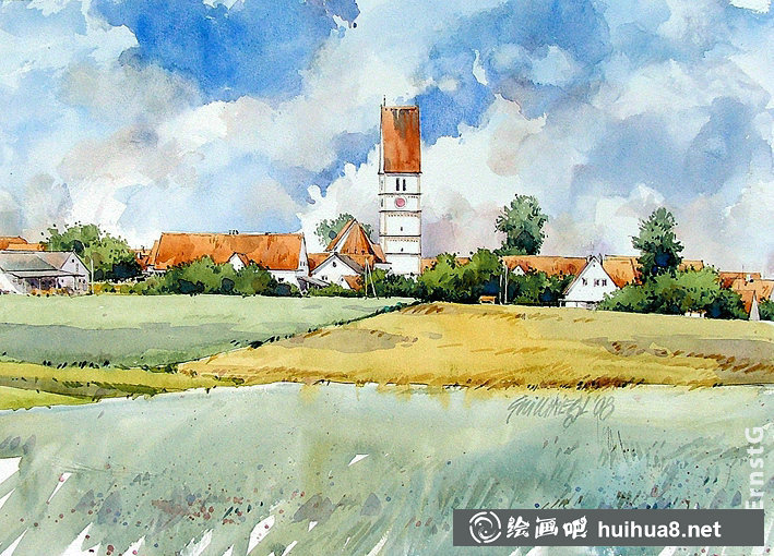 Ernst Grillhiesl建筑風(fēng)景水彩畫