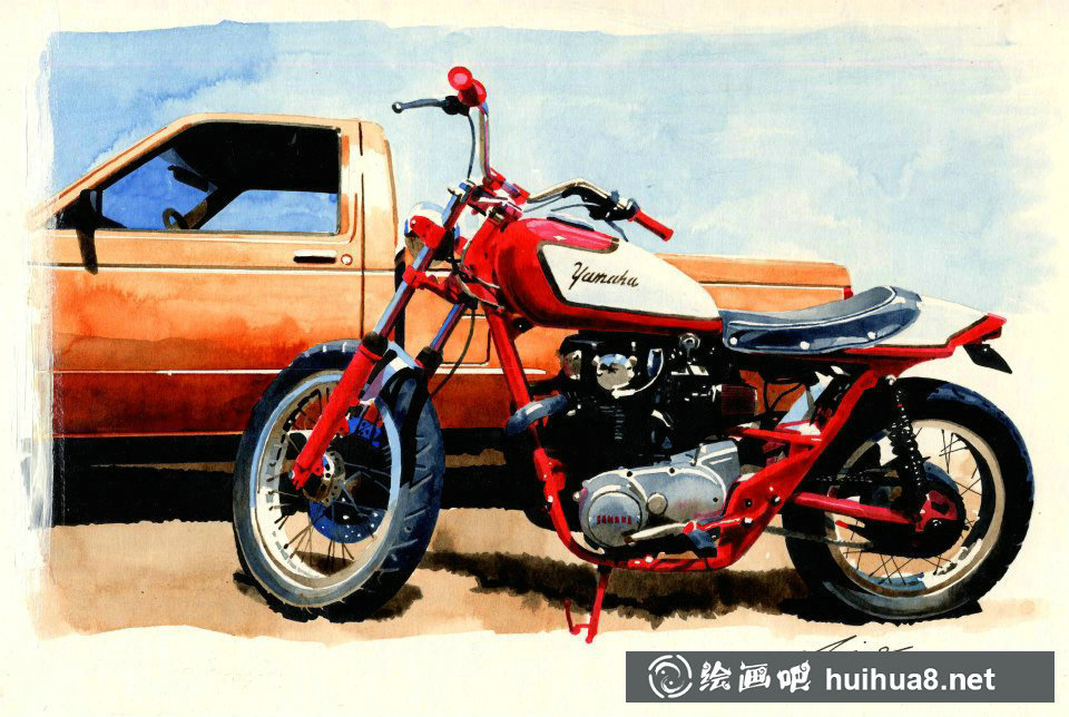 中沢ヨシオ的水彩畫下的機(jī)車