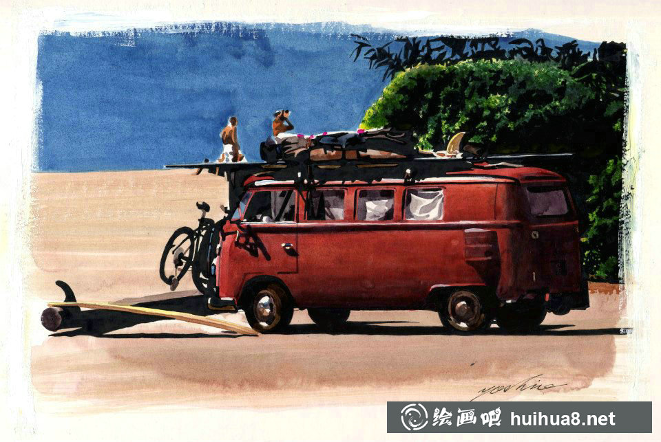 中沢ヨシオ的水彩畫下的機(jī)車