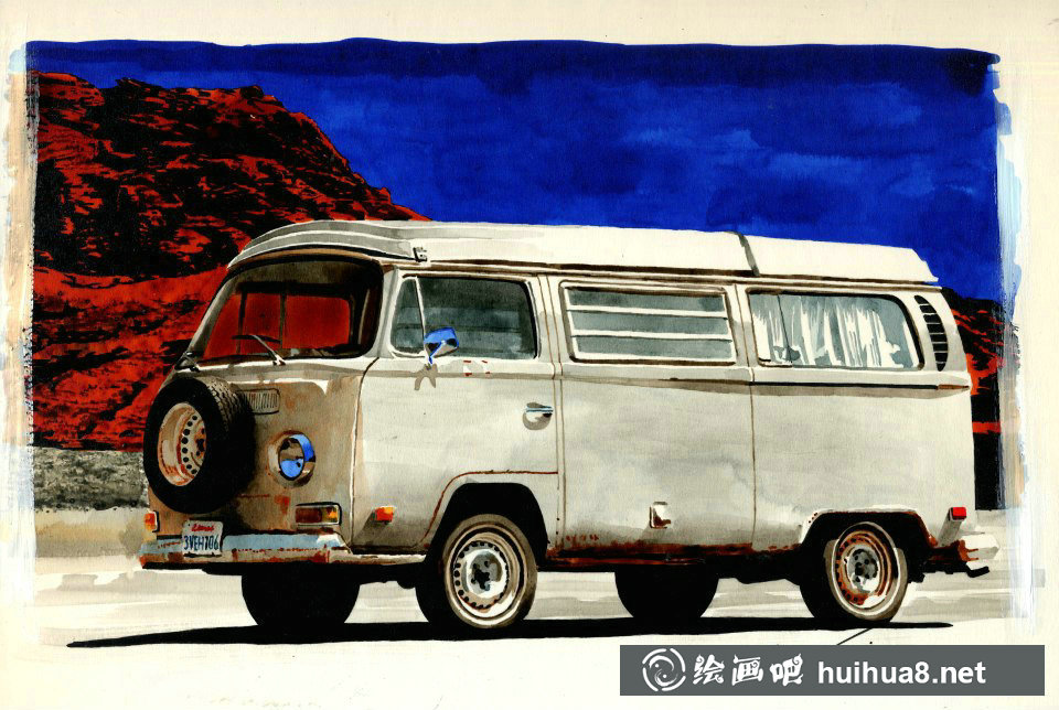 中沢ヨシオ的水彩畫下的機(jī)車