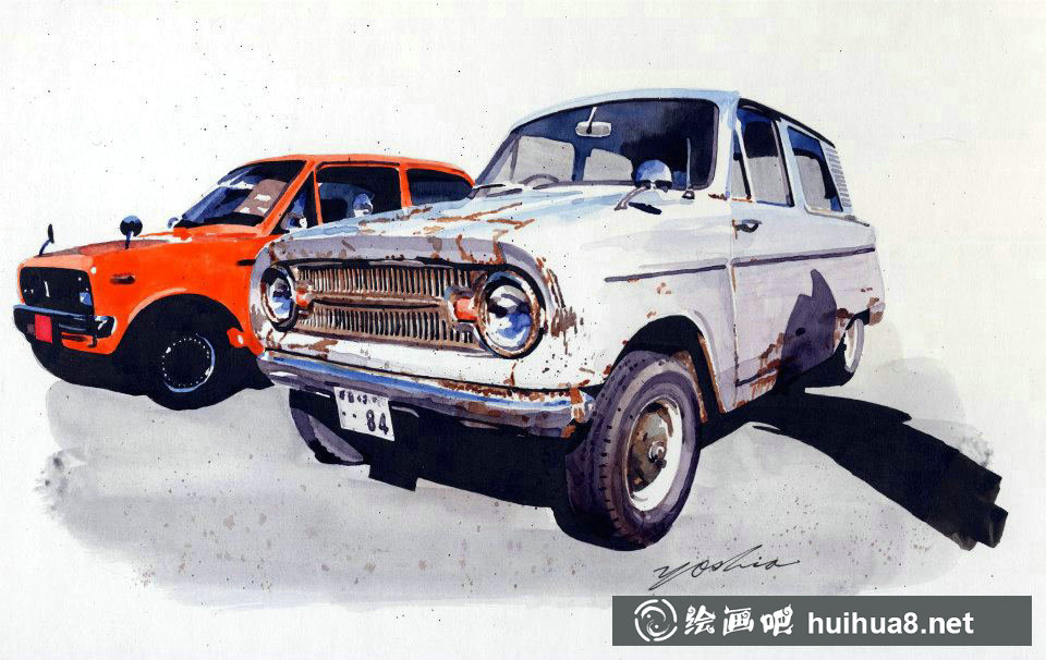 中沢ヨシオ的水彩畫下的機(jī)車