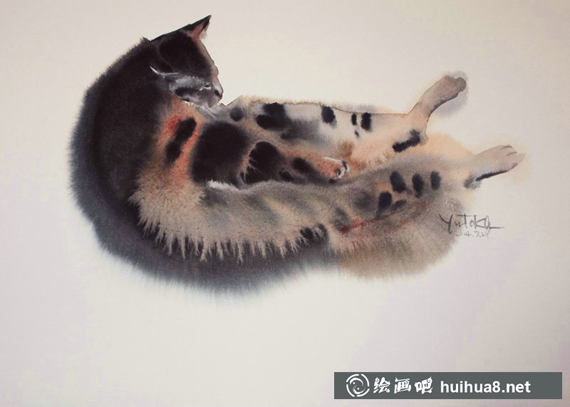 村上豊的水彩畫貓作品