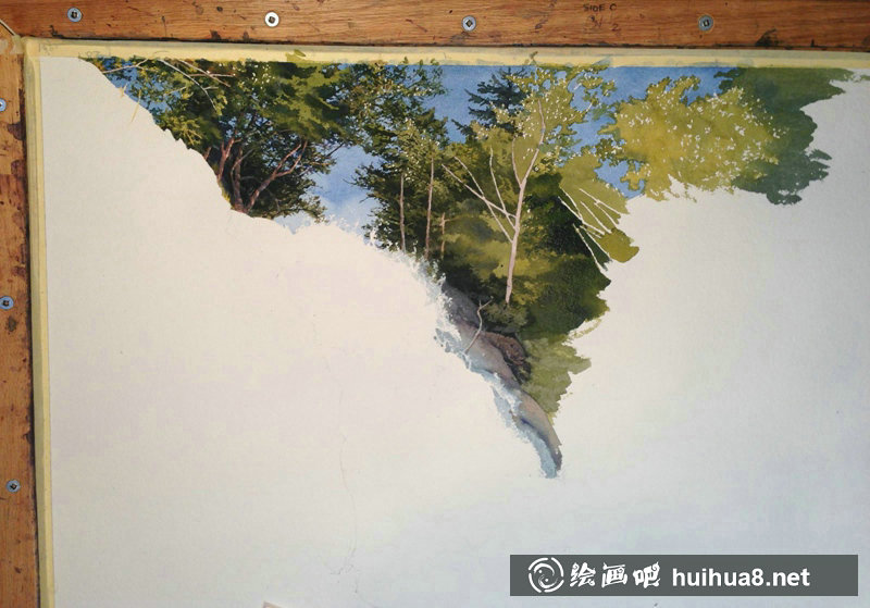 加拿大Carol Evans風景水彩瀑布繪畫過程