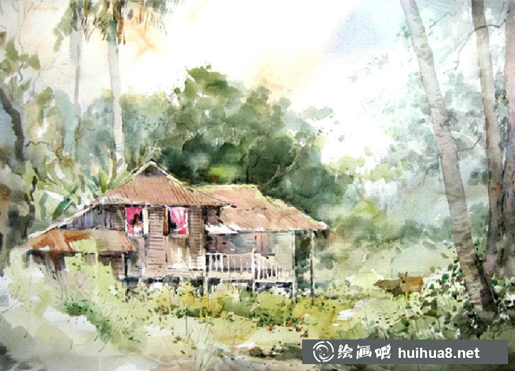 馬來西亞畫家彭釗風(fēng)景水彩畫作品
