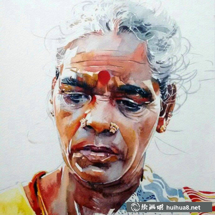 印度藝術(shù)家Rajkumar sthabathy肖像水彩畫欣賞 (1)