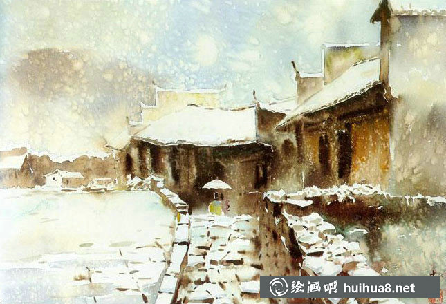 陳士修水彩村莊風(fēng)景作品4