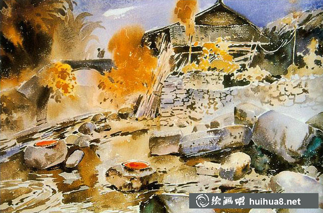 陳士修水彩村莊風(fēng)景作品13