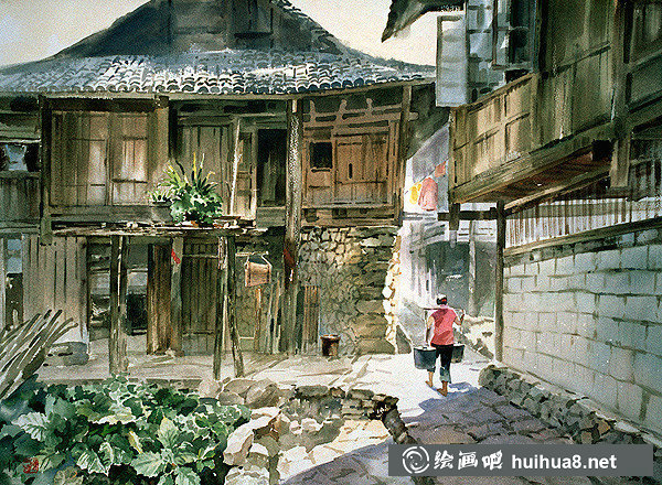 陳士修水彩村莊風(fēng)景作品22