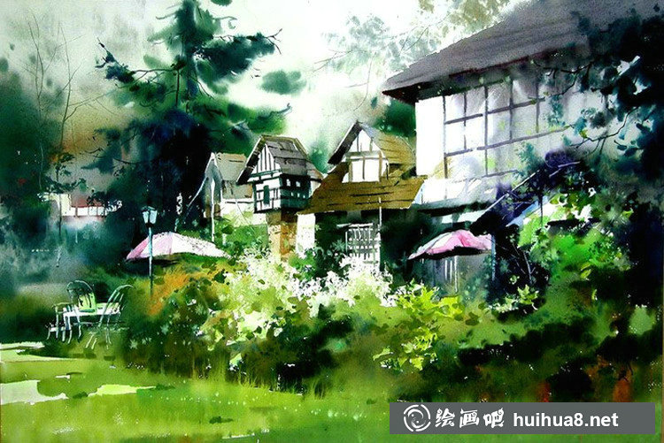 貝戌民風(fēng)景水彩畫作品欣賞