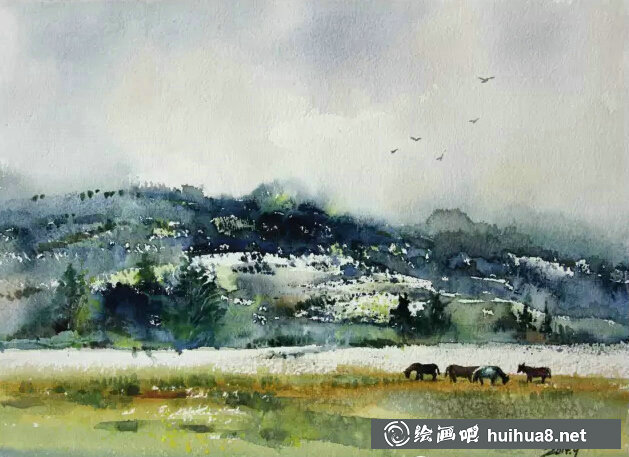 房敏水彩畫風(fēng)景作品-4