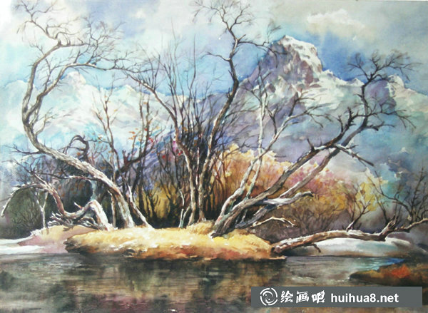 杜曉光風(fēng)景人物手繪水彩畫作品-6