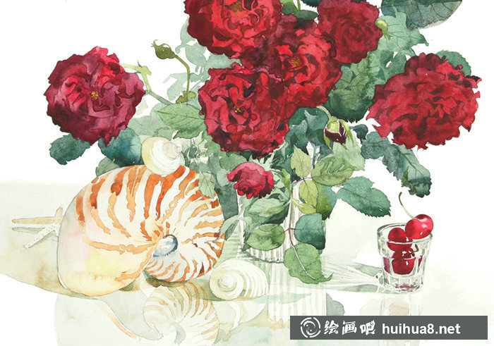 日本柘植彩子Ayako Tsuge的花卉靜物水彩畫(huà)