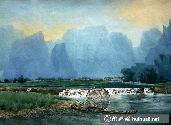 桂林漓江情系列李嘉林水彩畫作品