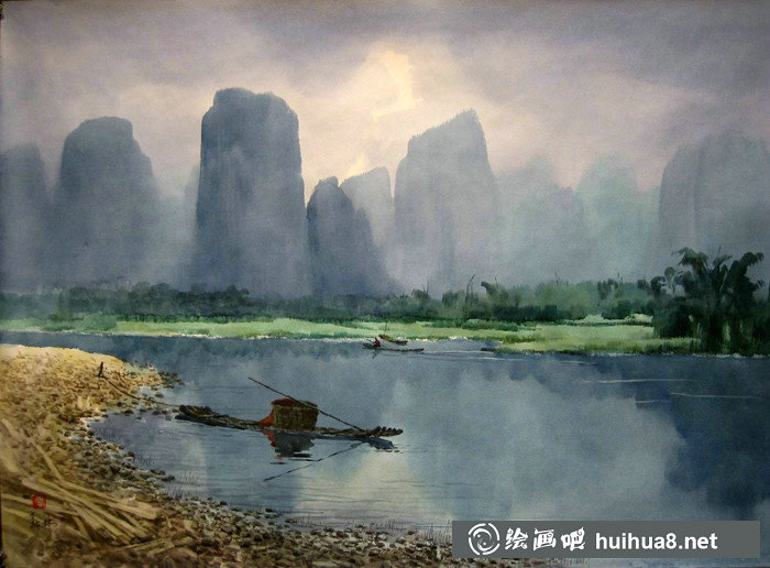 桂林漓江情系列李嘉林水彩畫作品