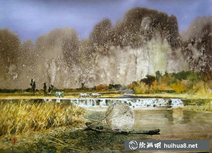 桂林漓江情系列李嘉林水彩畫作品
