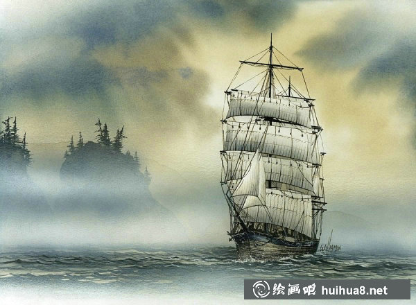 James Williamson航海帆船風(fēng)景水彩畫(huà)作品10