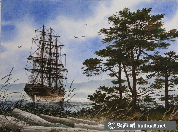 James Williamson航海帆船風(fēng)景水彩畫(huà)作品12