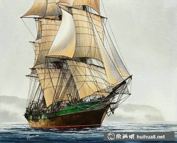James Williamson航海帆船風(fēng)景水彩畫(huà)作品13