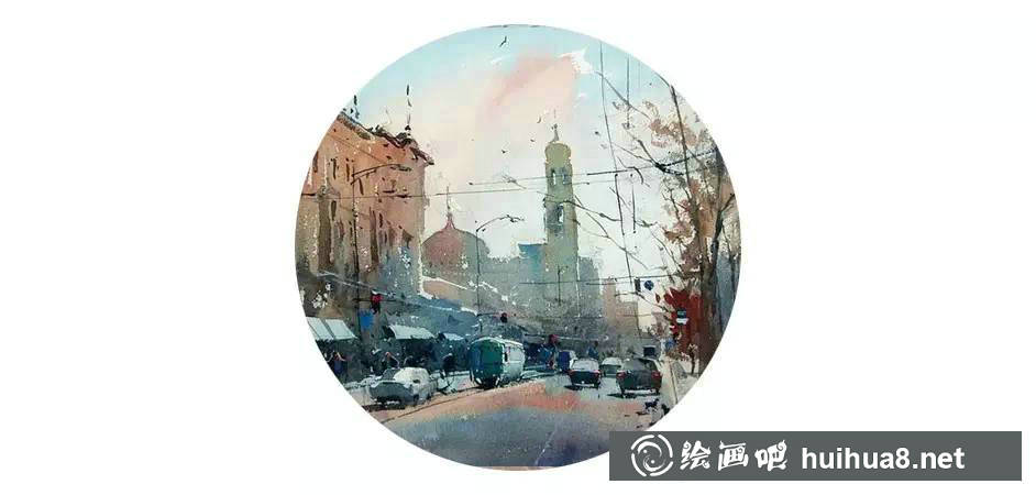80后畫家尤金.吉斯里安城市建筑風景水彩畫
