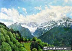 小鎮(zhèn)風景水彩畫 田中己永佳作