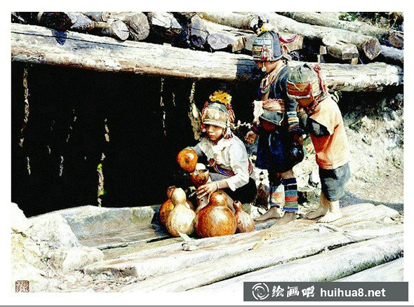 姚建華云南民族人物風(fēng)土水彩畫(huà)