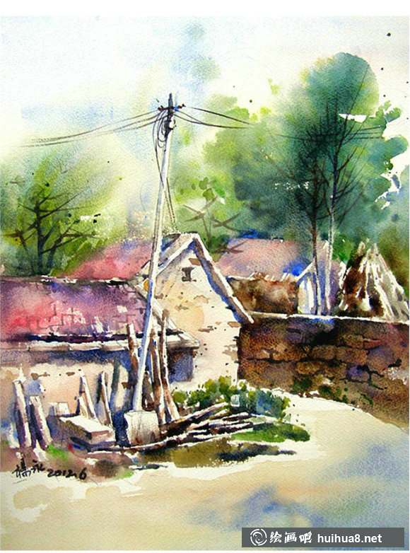 楊永鄉(xiāng)村風景水彩畫藝術(shù)作品