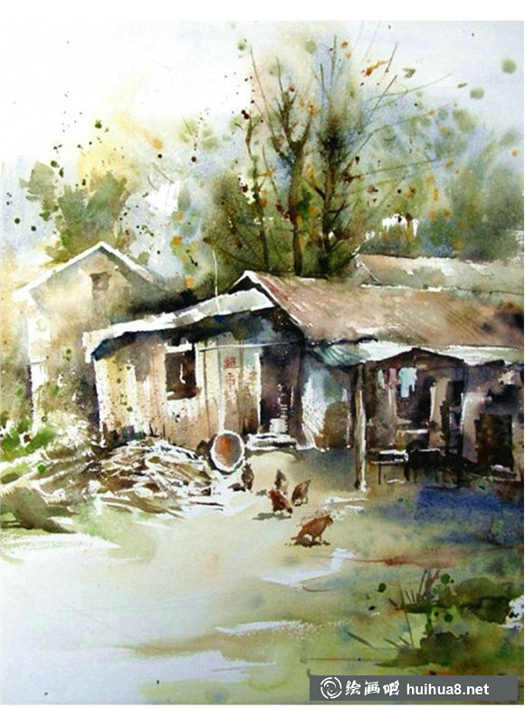 楊永鄉(xiāng)村風景水彩畫藝術(shù)作品