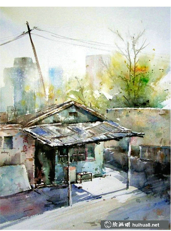 楊永鄉(xiāng)村風景水彩畫藝術(shù)作品